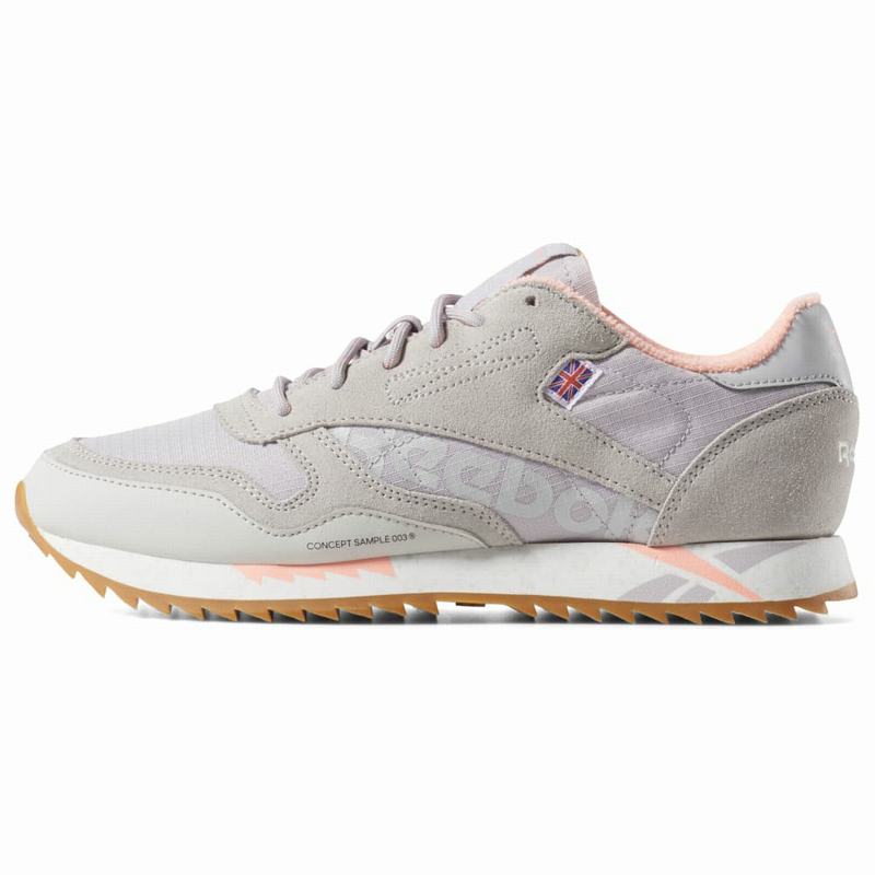 Reebok Cl Lthr Ripple Shoes Womens White Grey/Lavender/Pink India EZ6710SA